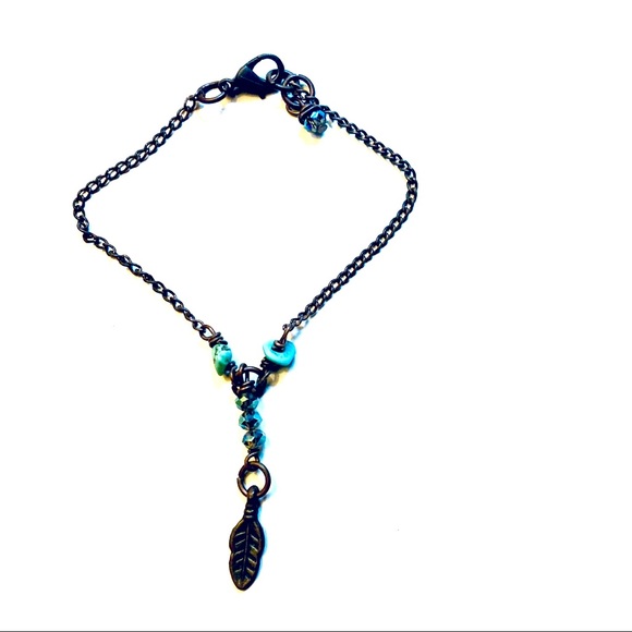 Dainty Aqua Chain Feather Bracelet - Picture 2 of 5